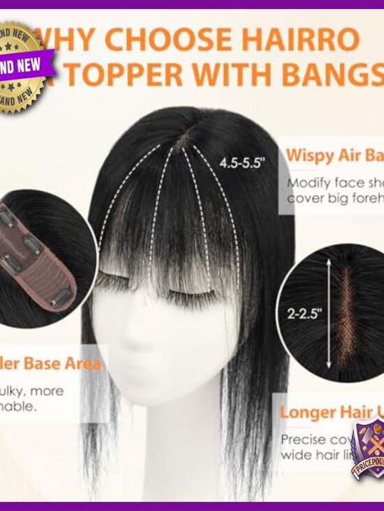 Human Hair Topper with Wispy Bangs, 10 Inch, Clip On Hairpiece for Women main image 5